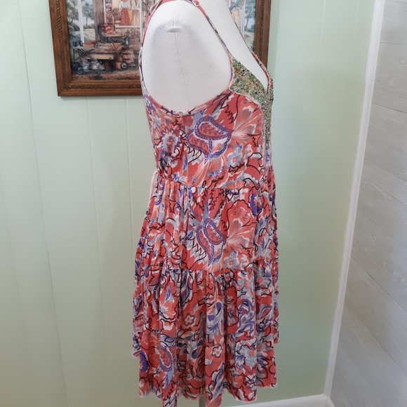 Free people tiered beaded boho mini dress XS *D3 - Picture 2 of 8